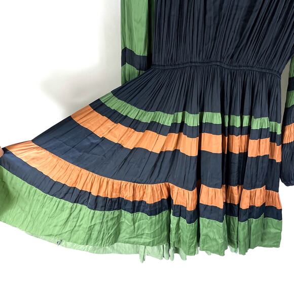 Ulla Johnson Alia Navy Blue Mini Dress Green Orange Stripe Long Sleeve Sz‎ 0 - Picture 8 of 13